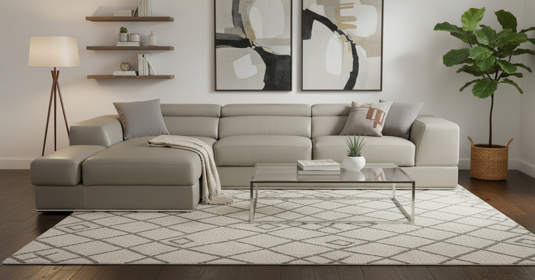 Pella Mini - Modern Grey Italian Leather Left Facing Sectional Sofa