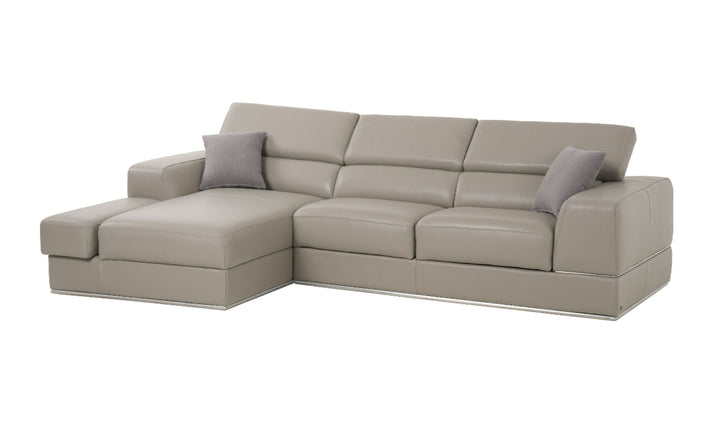 Pella Mini - Modern Grey Italian Leather Left Facing Sectional Sofa