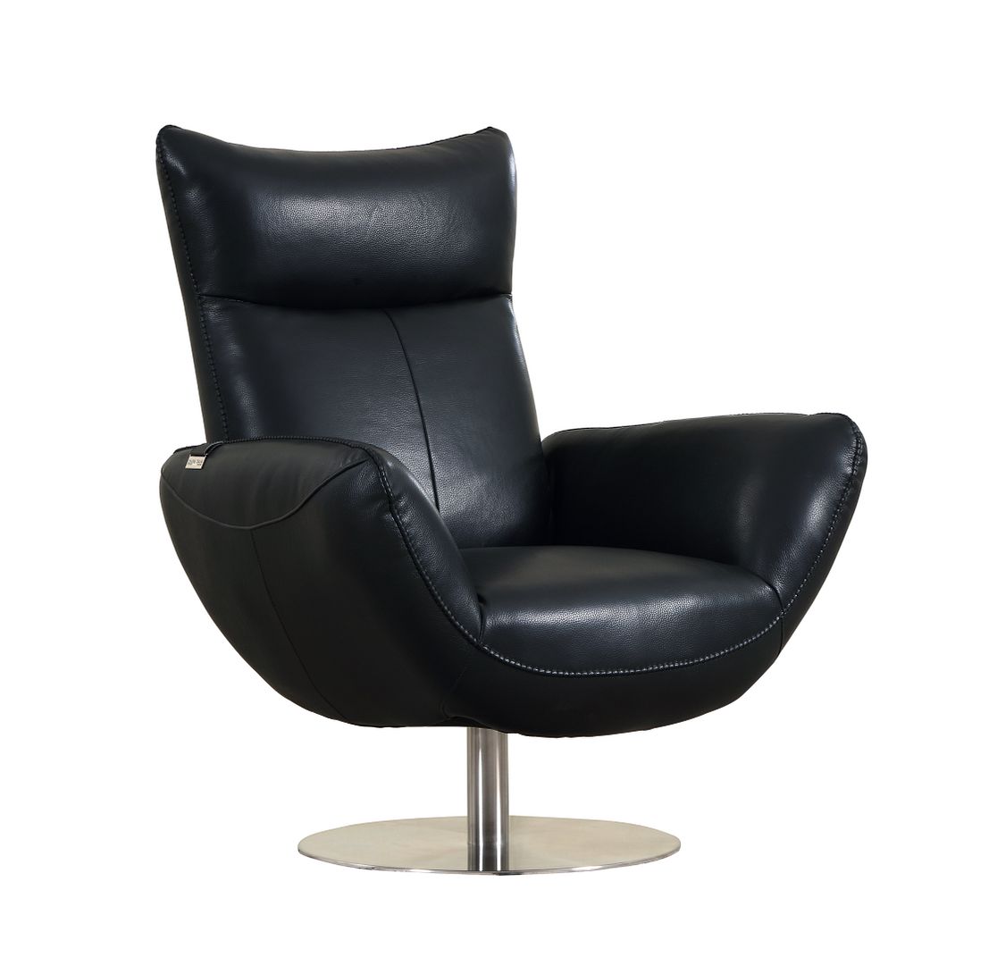 DivanItalia  C74 DivanItalia Black Swivel Chair in Top-Grain Italian Leather - Black