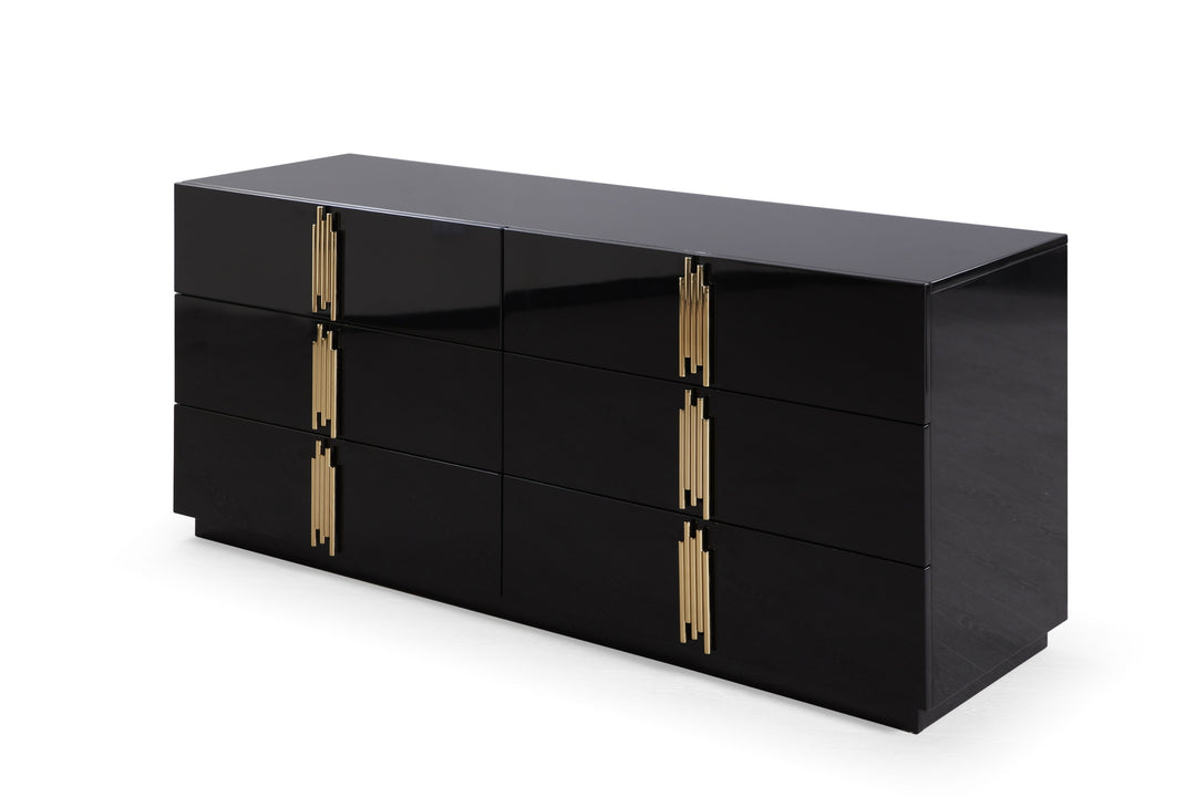 Token - Modern Black + Gold Wide Dresser