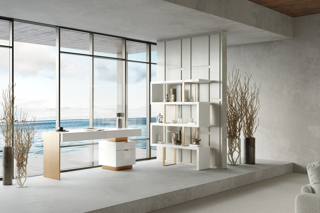 Trahan - Modern Gloss White and Brushed Gold Office Desk