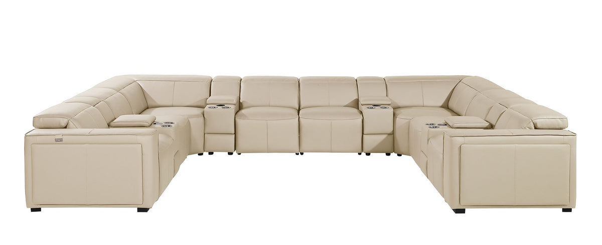 DivanItalia 1224 12-Piece U-Shaped Sectional Sofa in Top Grain Italian Leather with 4 Power Recliners & Power Headrests - Beige