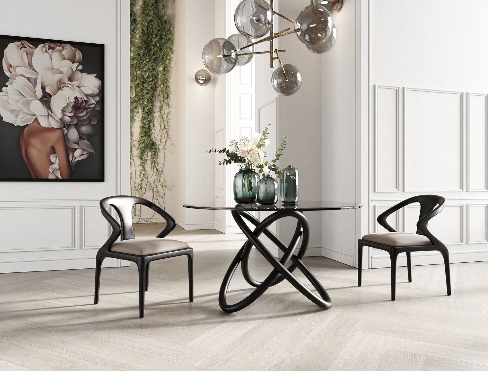 Campbell - Mid-Century Modern Grey  and  Black Ash Dining Chair