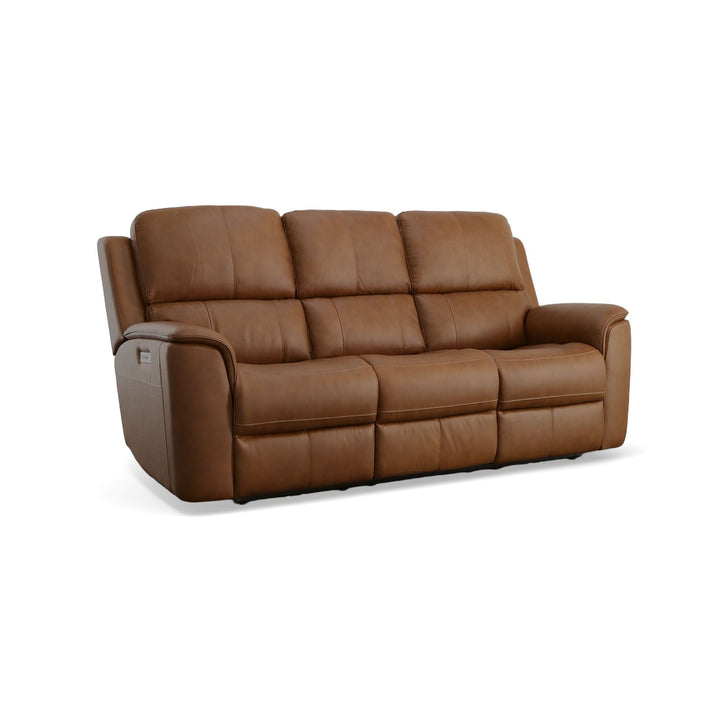 Flexsteel Henry Caramel Leather Power Reclining Sofa with Power Headrests &amp; Lumbar