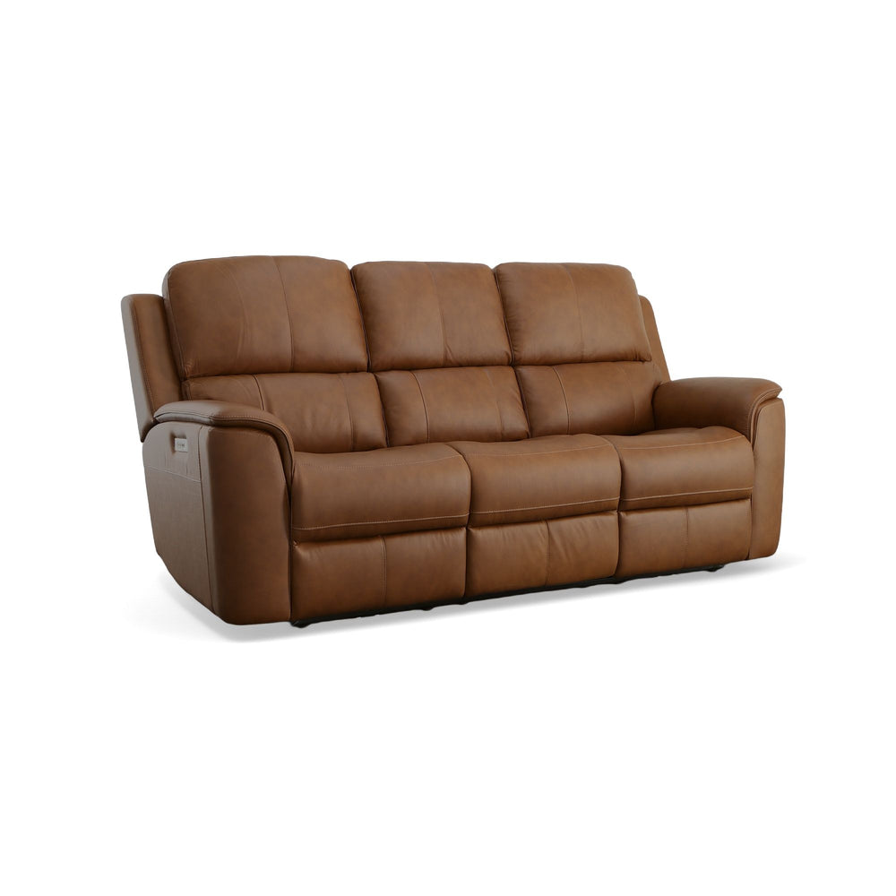 Flexsteel Henry Caramel Leather Power Reclining Sofa with Power Headrests & Lumbar