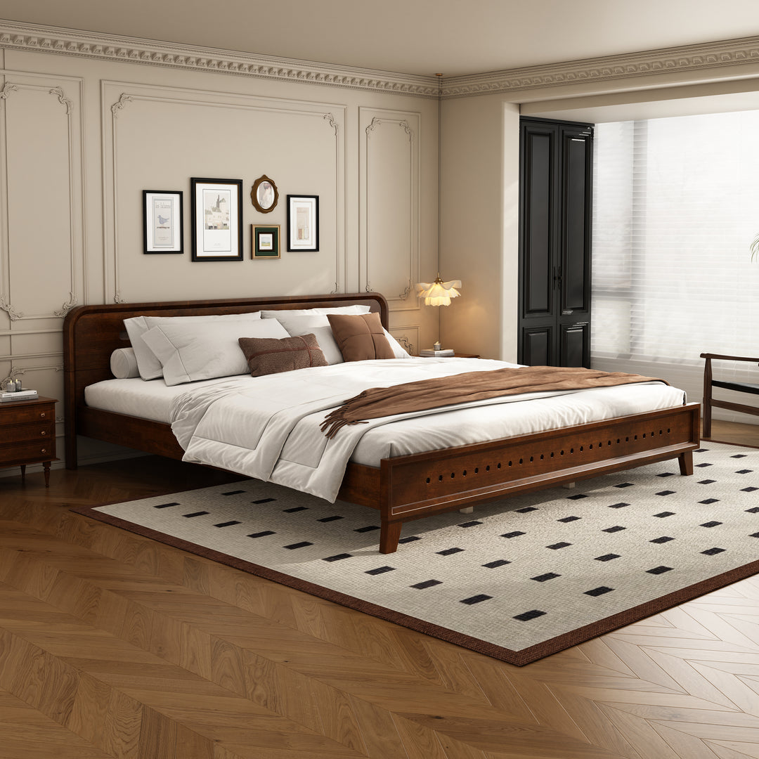 Solid Pine King Bed – Dark Walnut