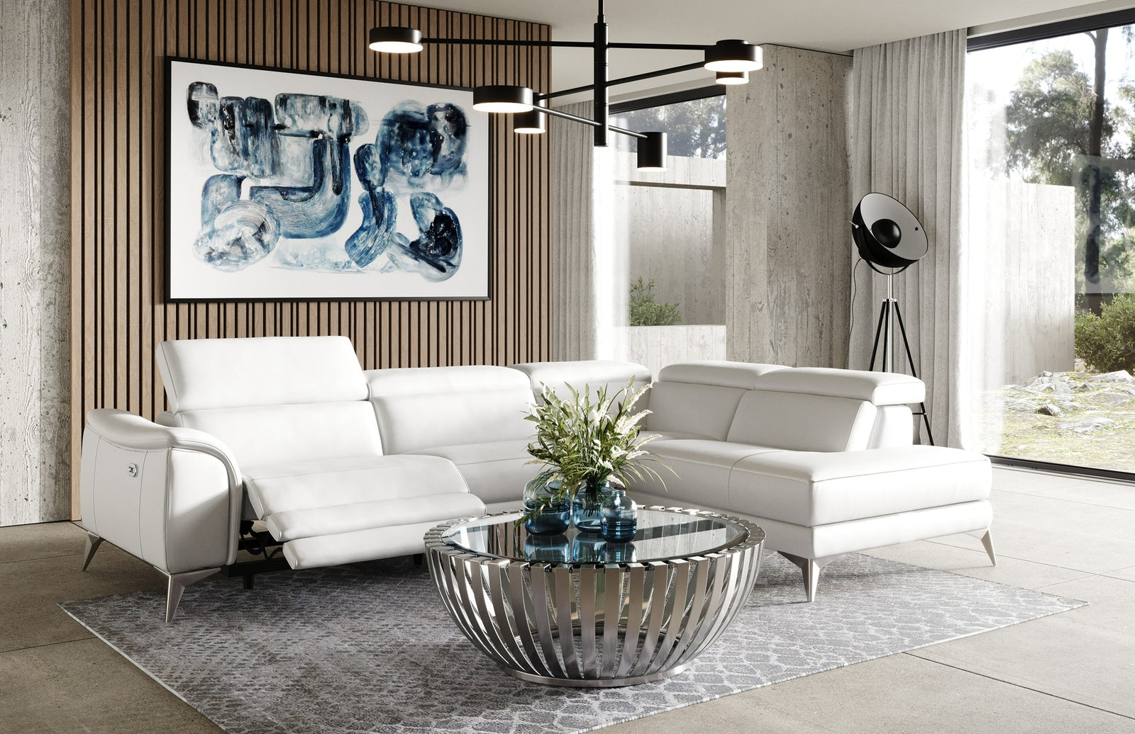 Monte Carlo - Italian Modern White Leather Right Facing Sectional Sofa