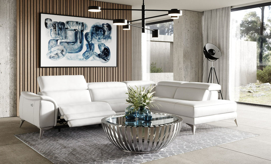 Monte Carlo Italian Modern White Leather Right Facing Sectional Sofa