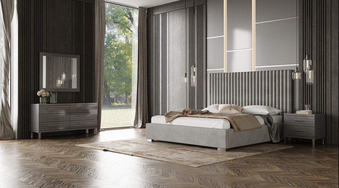 Splendor - Silver & Grey Velvet Upholstered Platform Bed Set