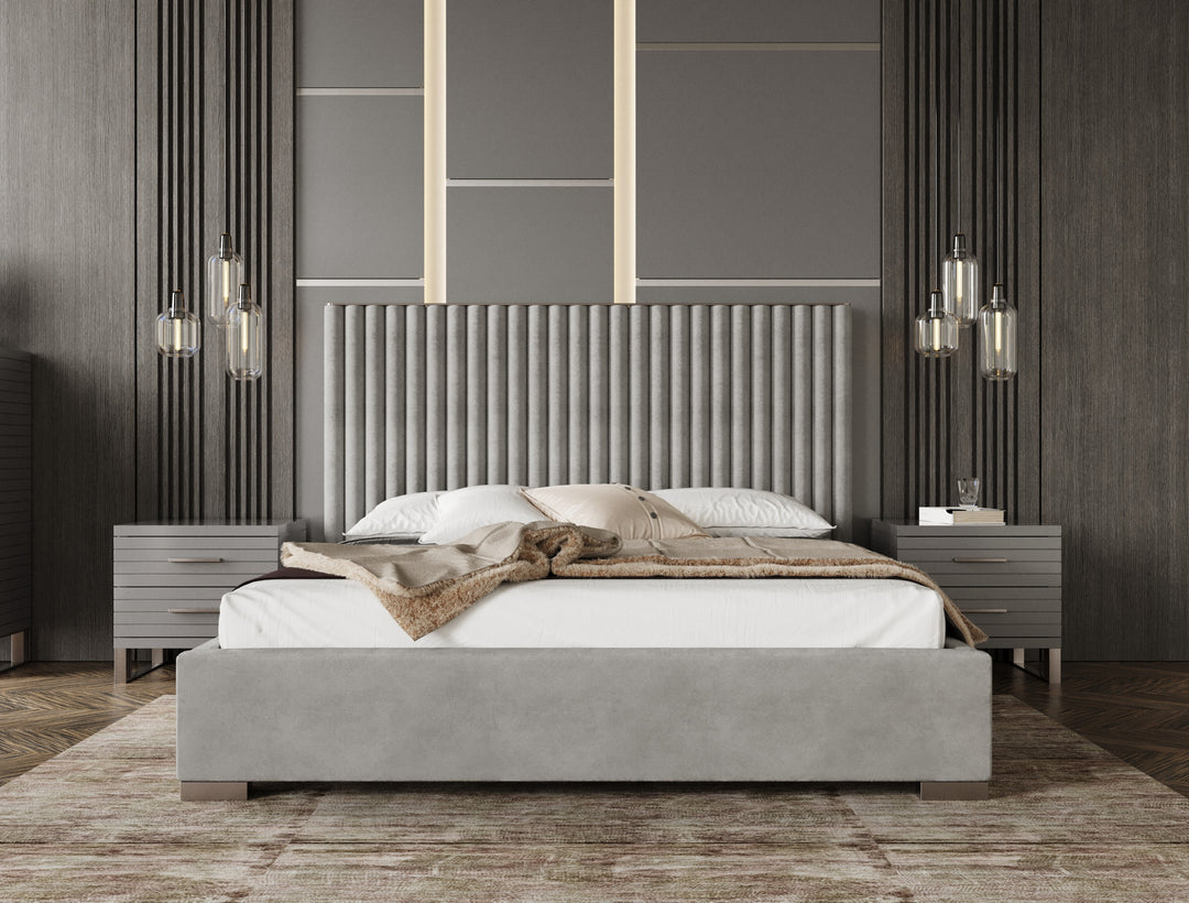 Splendor - Silver & Grey Velvet Upholstered Platform Bed Set
