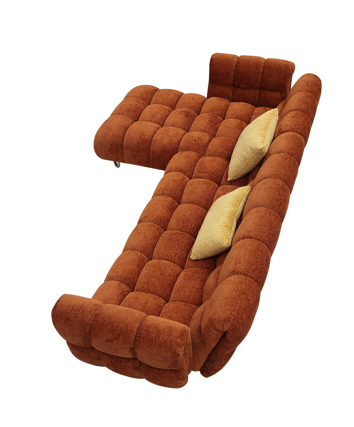 Jacinda - Modern Burnt Orange Fabric Left Facing Sectional Sofa + 2 Yellow Pillows