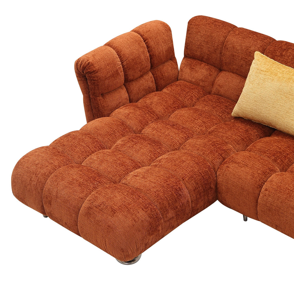Jacinda - Modern Burnt Orange Fabric Left Facing Sectional Sofa + 2 Yellow Pillows