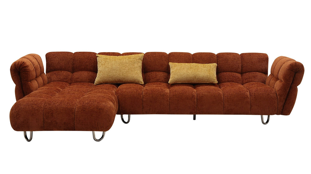 Jacinda - Modern Burnt Orange Fabric Left Facing Sectional Sofa + 2 Yellow Pillows