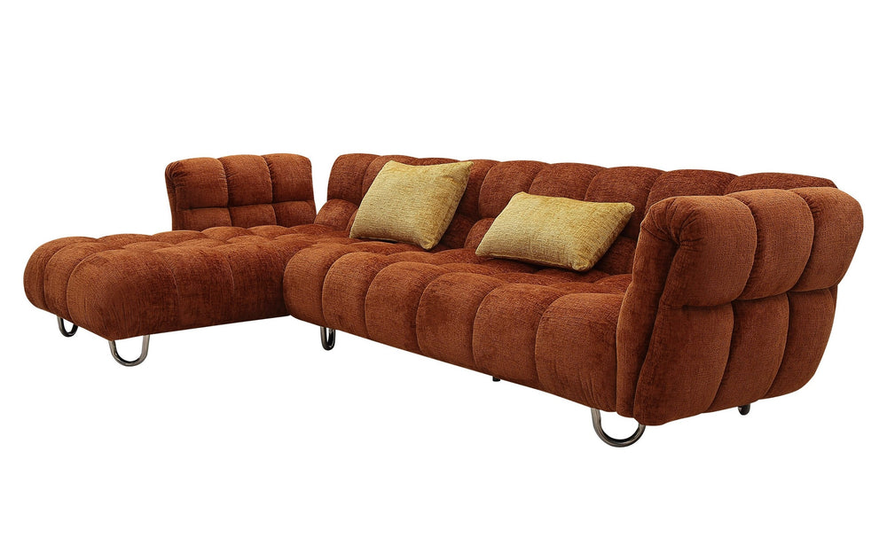 Jacinda - Modern Burnt Orange Fabric Left Facing Sectional Sofa + 2 Yellow Pillows