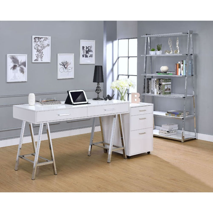 Coleen - File Cabinet - White High Gloss & Chrome