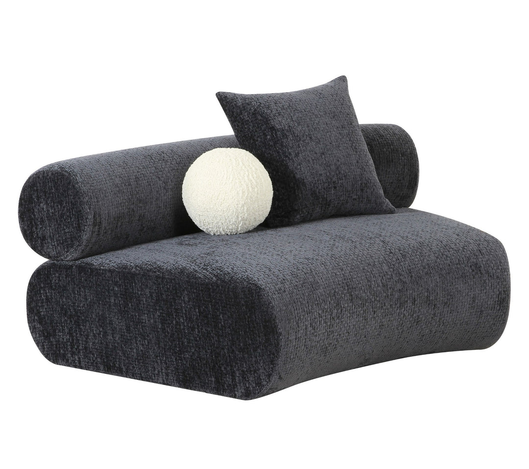 Simpson - Contemporary Dark Grey Fabric Curved Modular Armless Seat with Throw Pillows
