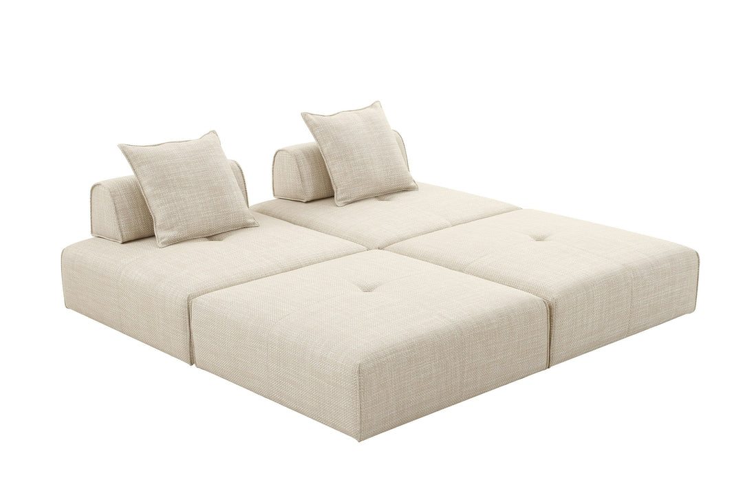 Mondo - Modern Modular Beige Fabric Armless Seat