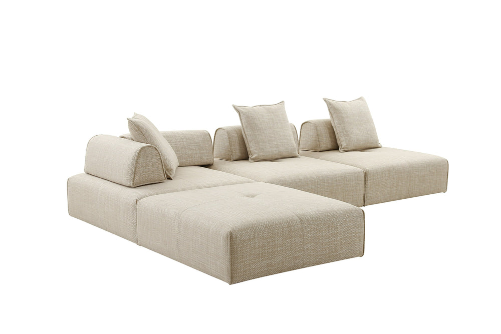 Mondo - Modern Modular Beige Fabric Armless Seat - View 3