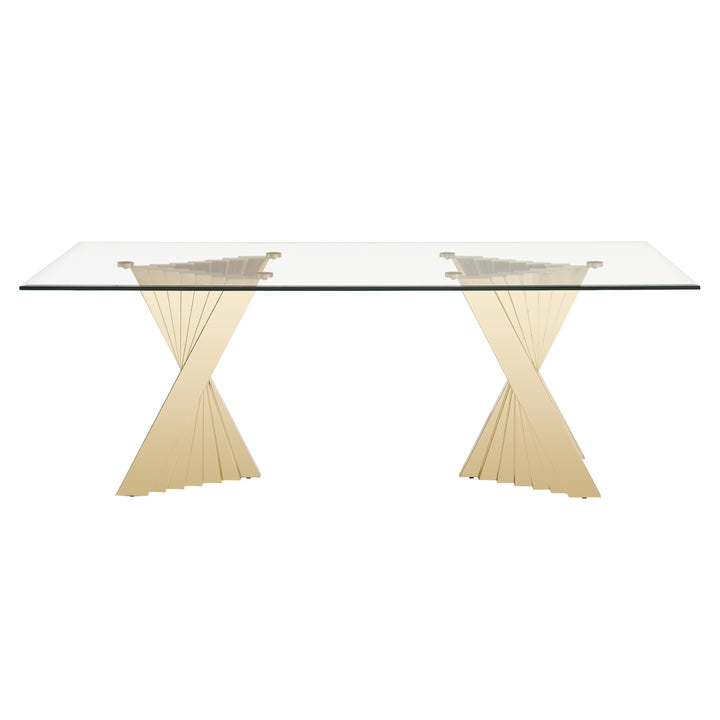 Buquet - Glam Glass + Champagne Gold Rectangular Dining Table