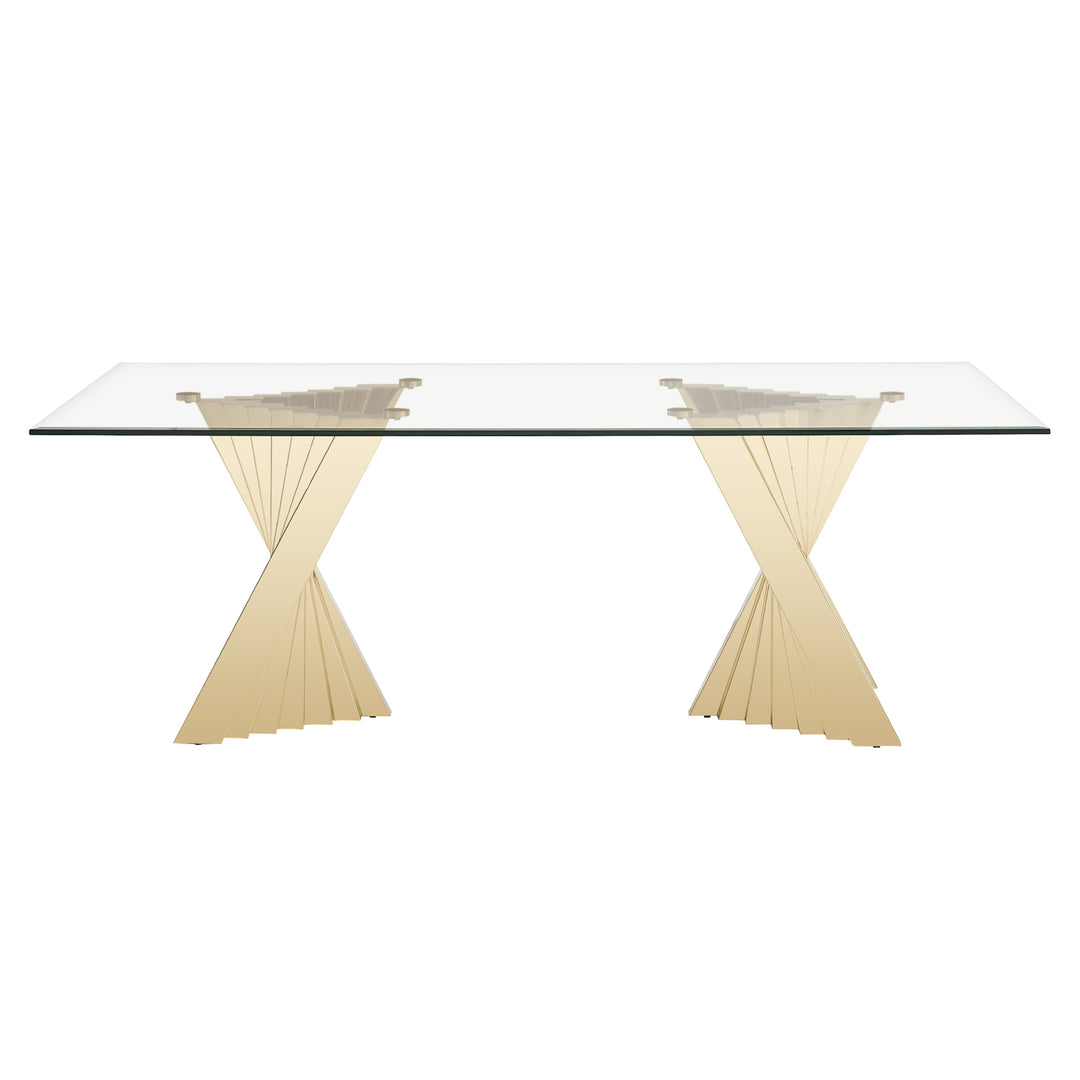 Buquet - Glam Glass + Champagne Gold Rectangular Dining Table