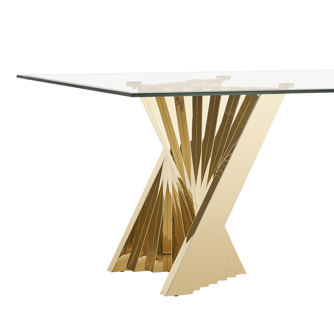 Buquet - Glam Glass + Champagne Gold Rectangular Dining Table