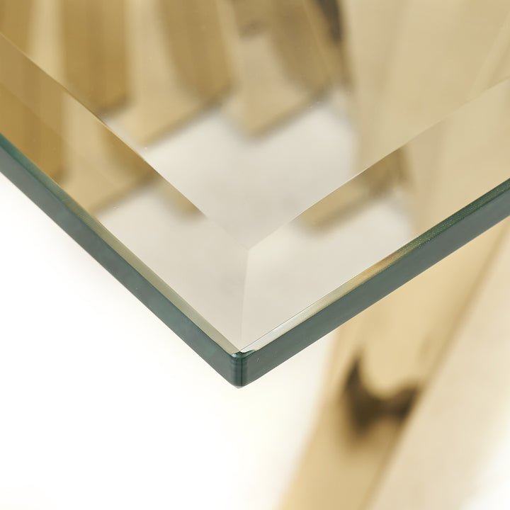 Buquet - Glam Glass + Champagne Gold Rectangular Dining Table