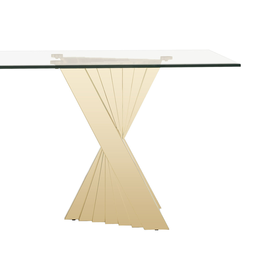 Buquet - Glam Glass + Champagne Gold Rectangular Dining Table