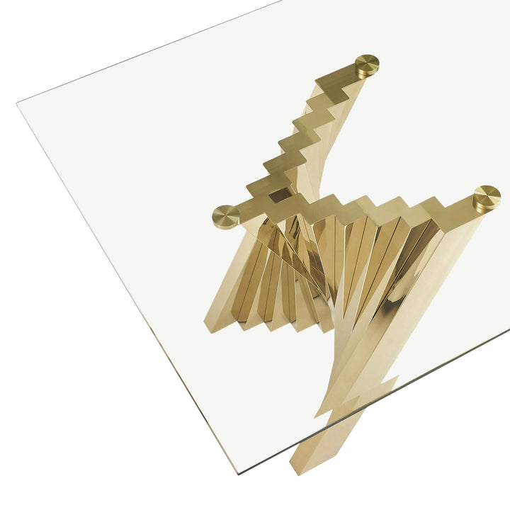 Buquet - Glam Glass + Champagne Gold Rectangular Dining Table