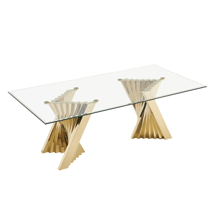 Buquet - Glam Glass + Champagne Gold Rectangular Dining Table