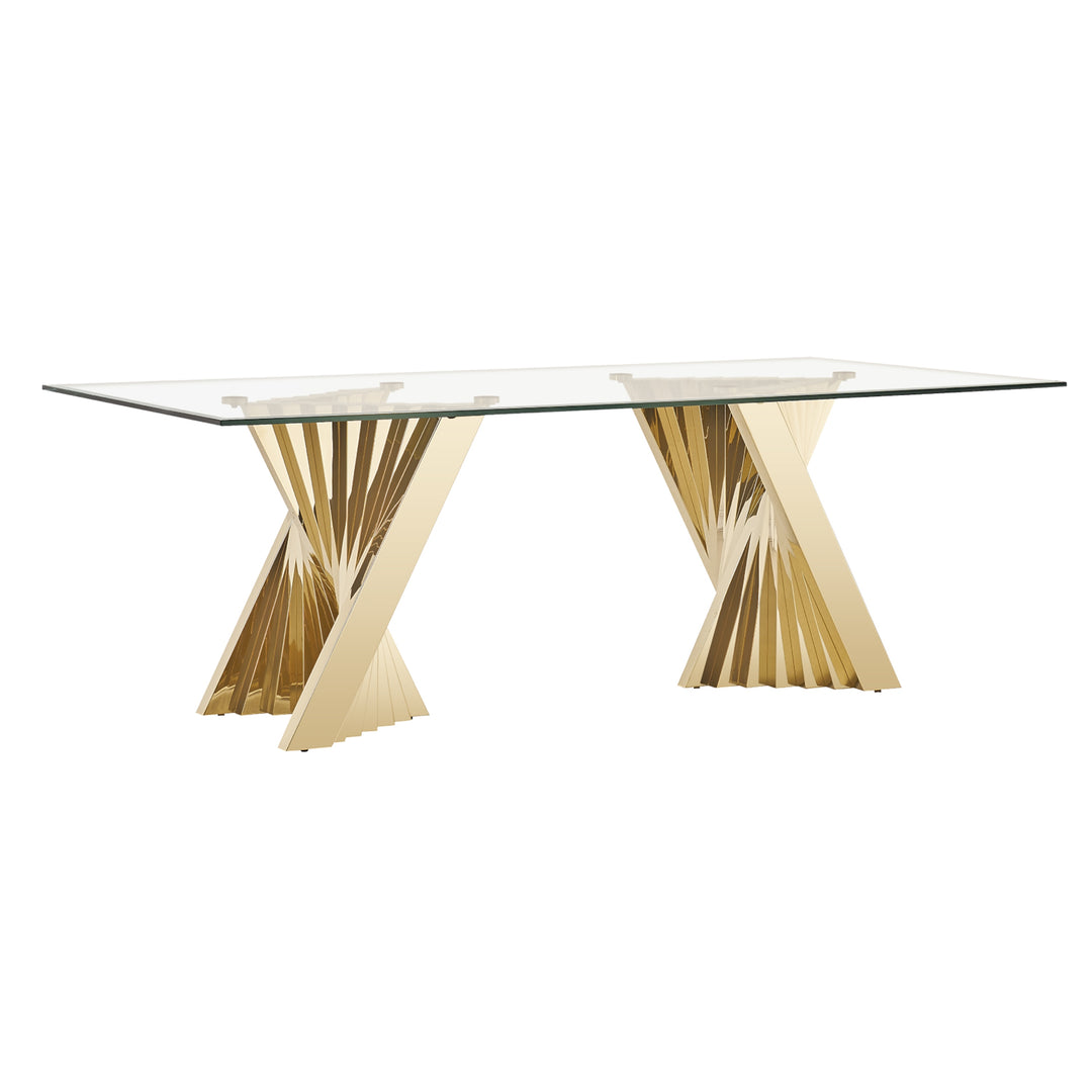 Buquet - Glam Glass + Champagne Gold Rectangular Dining Table
