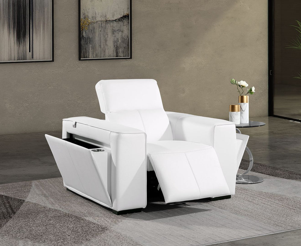 DivanItalia 1224 Top Grain Italian Leather Power Reclining Chair with Power Headrests - White