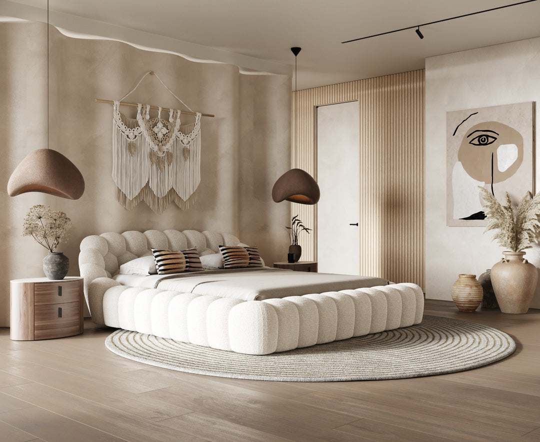 Yolonda - Modern Off-White Fabric Bed