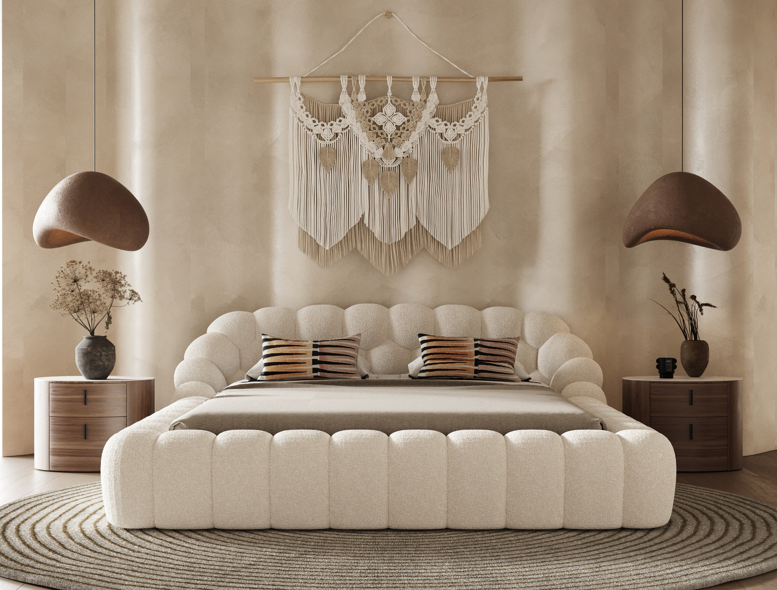 Yolonda - Modern Off-White Fabric Bed