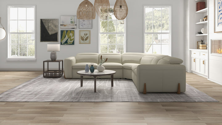 Conrad - Modern Beige Fabric Sectional With 3 Recliners