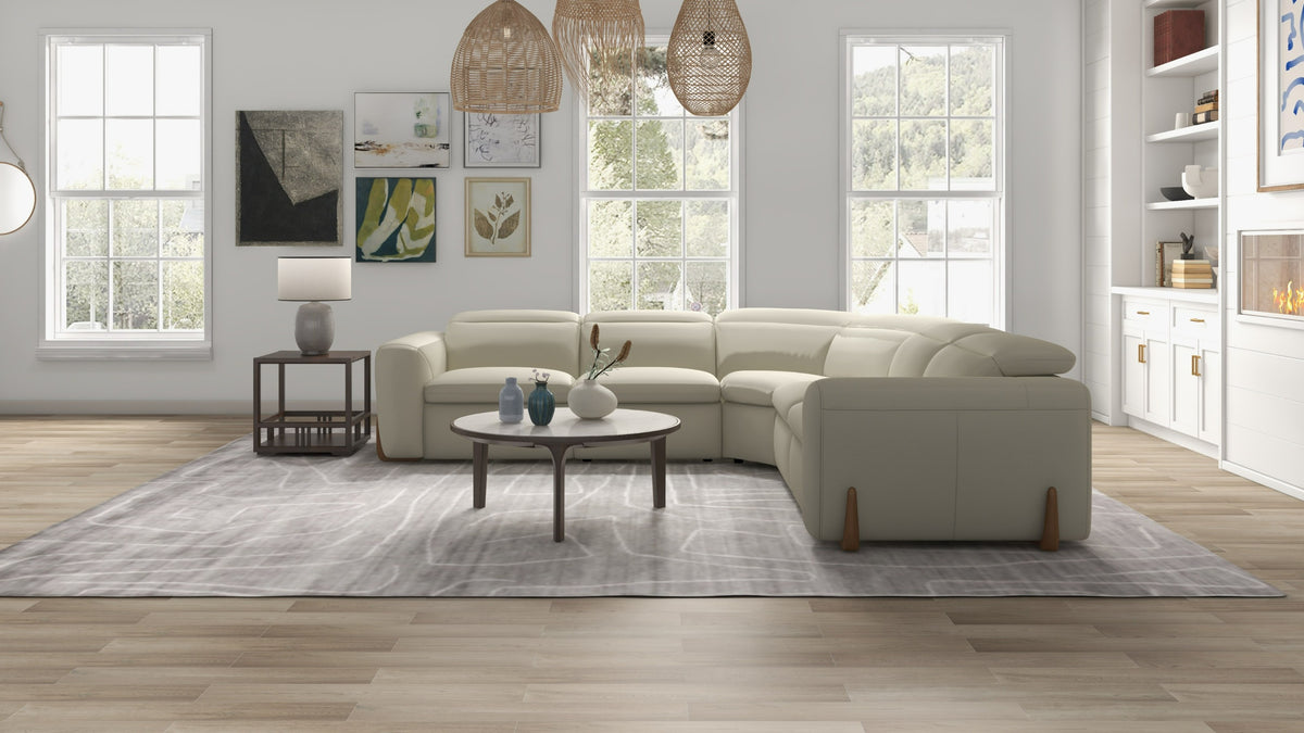 Conrad - Modern Beige Fabric Sectional With 3 Recliners - View 2