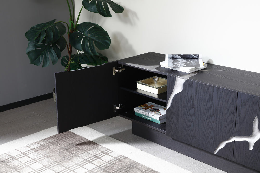 Aspen - Modern Matte Brown Ash & Silver TV Stand