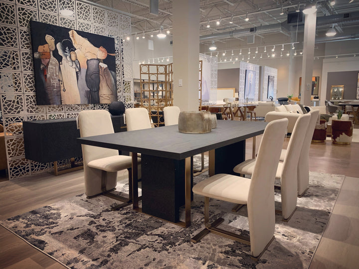 Tasha - Modern Light Beige Grey Velvet  Brushed Brass Dining Chair 