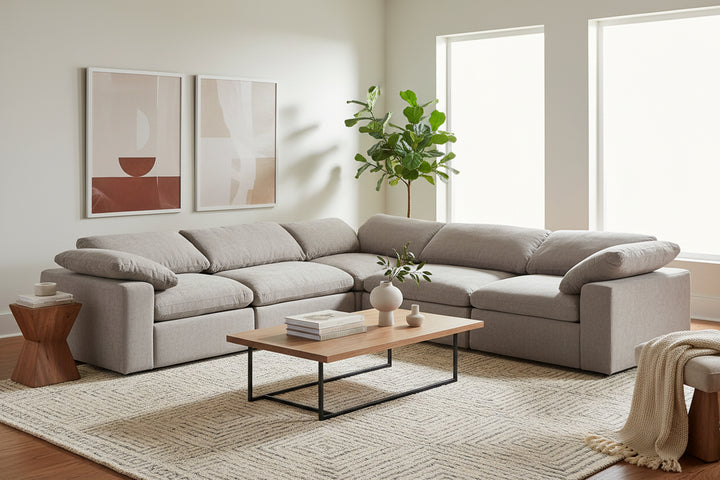 Corinth - Modern Grey Fabric Sectional Sofa with 3 Power Recliners
