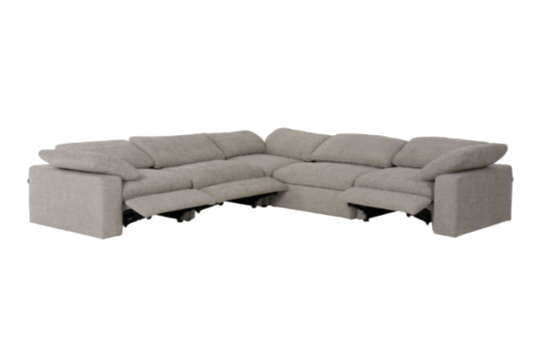 Corinth - Modern Grey Fabric Sectional Sofa with 3 Power Recliners
