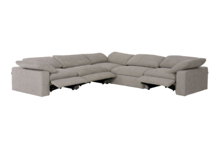 Corinth - Modern Grey Fabric Sectional Sofa with 3 Power Recliners
