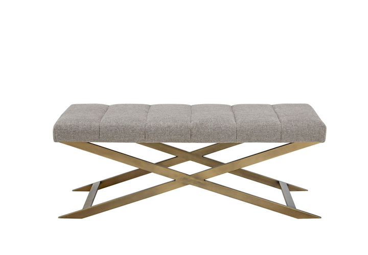Xane  Contemporary Grey Fabric & Brushed Brass Bench