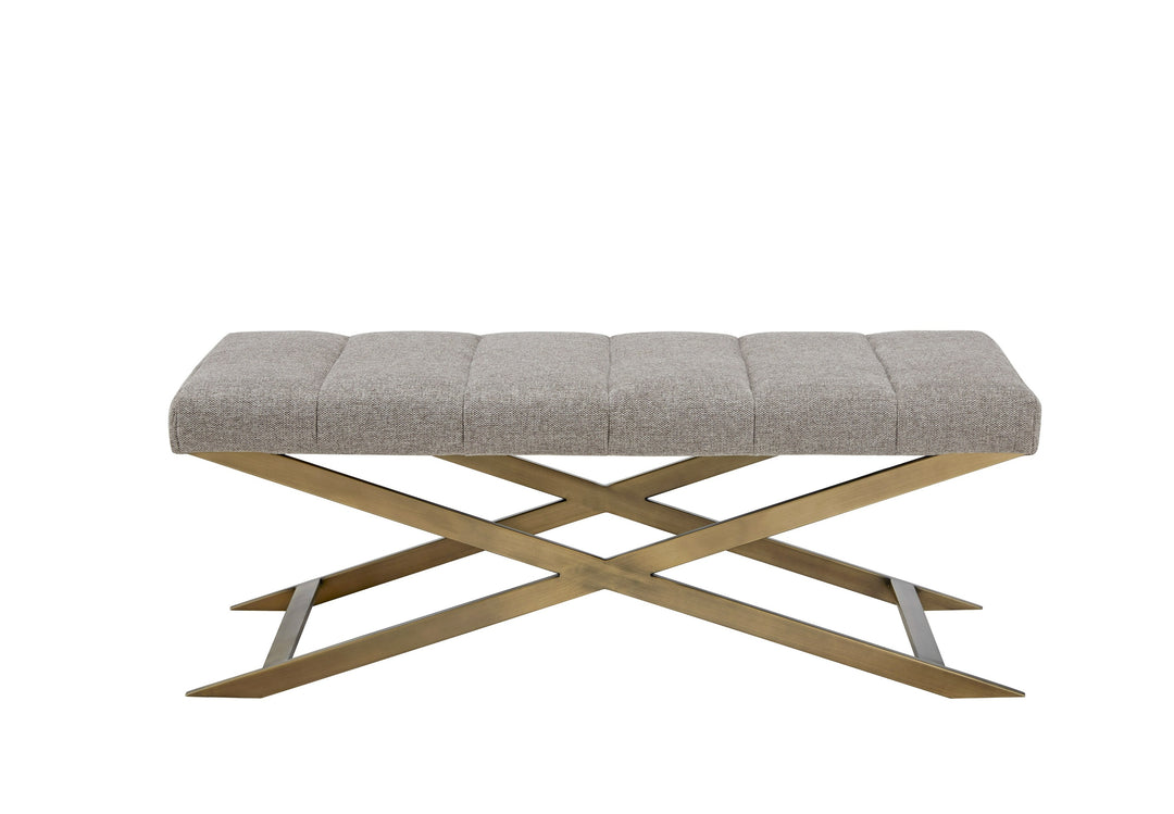 Xane - Contemporary Grey Fabric  and  Brushed Brass Bench