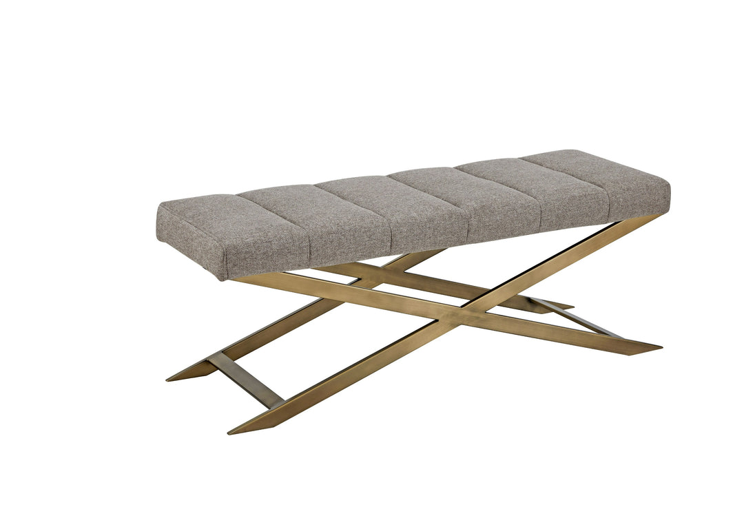 Xane  Contemporary Grey Fabric & Brushed Brass Bench