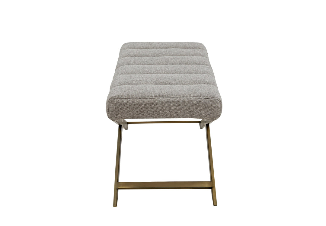 Xane  Contemporary Grey Fabric & Brushed Brass Bench