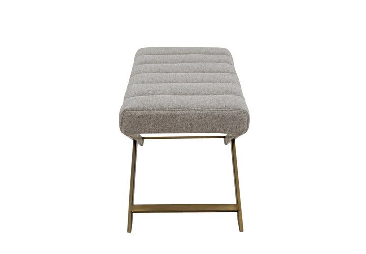 Xane  Contemporary Grey Fabric & Brushed Brass Bench