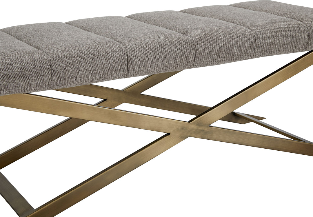 Xane  Contemporary Grey Fabric & Brushed Brass Bench