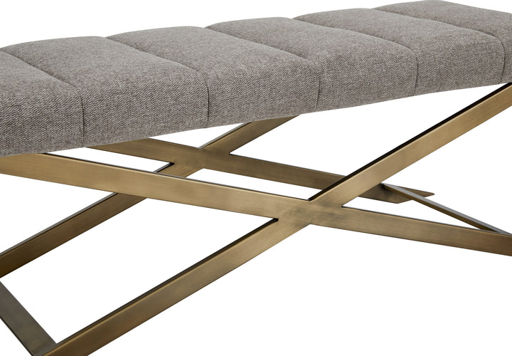 Xane  Contemporary Grey Fabric & Brushed Brass Bench