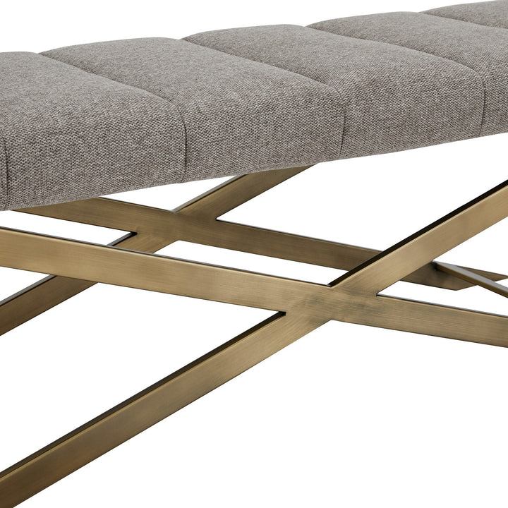 Xane - Contemporary Grey Fabric &amp; Brushed Brass Bench