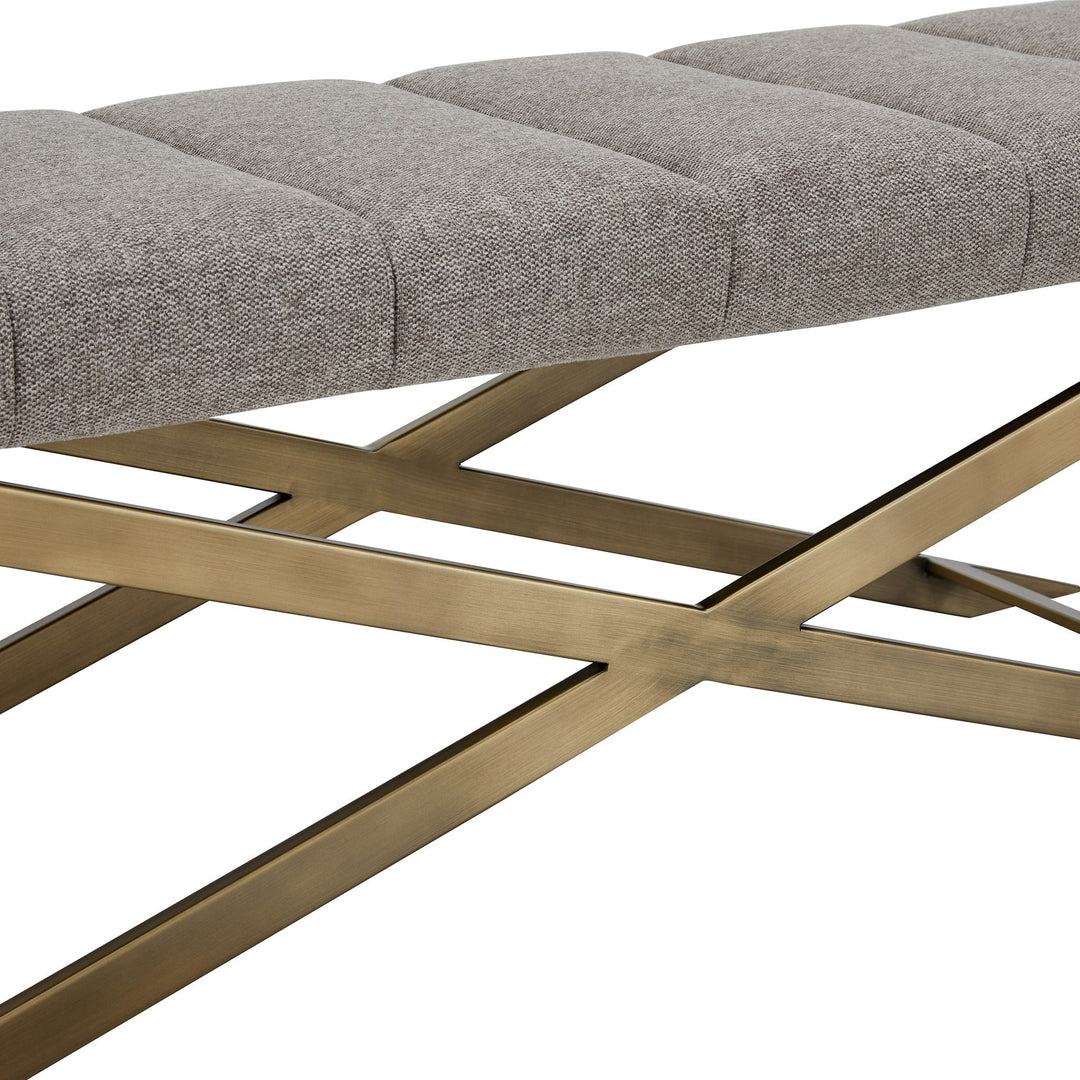 Xane - Contemporary Grey Fabric & Brushed Brass Bench