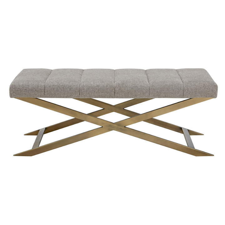 Xane - Contemporary Grey Fabric &amp; Brushed Brass Bench